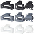 CHANDAT 3 Style Claw Hair Clips Set for Women - 9 pcs Medium Rectangle Clips for Thick Hair, Square Clips for Thin Hair - Grey - color: Neutral