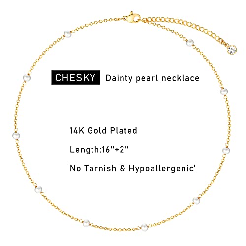 CHESKY 14k Gold Plated/Silver Plated Dainty Necklace for Women, Trendy Satellite Choker Necklace Thin Beaded Layered Choker Necklaces Discs Paperclip Chain Necklaces Womens Simple Jewelry - style: Gold pearl