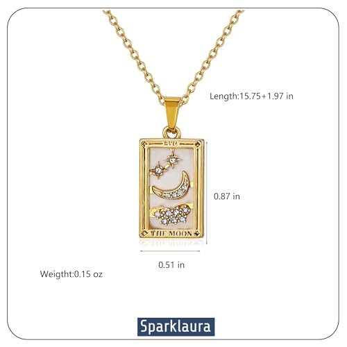 Gold Tarot Card Necklace for Women Men, Non Tarnish 18K Gold Plated Vintage Lucky Charm Square Pendant Talisman Amulet Necklaces Unisex Jewelry - style: The Moon
