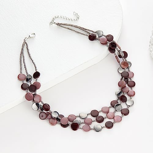 Noessla Layered Beaded Chunky Necklace for Women Boho Two-color Shell Statement Necklace Fashion Collar Costume Jewelry Gifts for Mum - color: Purple