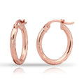 Hoops & Loops 925 Sterling Silver Diamond-Cut Hoop Earrings for Women, 2mm Textured Lightweight Click Top Hoops, 15mm 20mm 25mm 30mm, Silver 14k Yellow Gold & Rose Gold Flash Plated - color: Rose Gold - 15mm (0.59'')