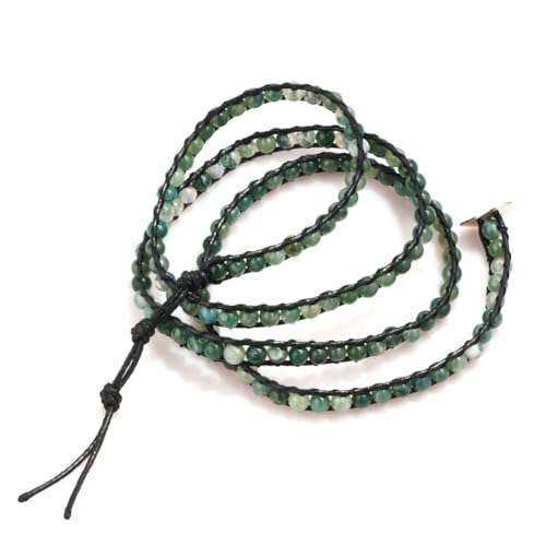Layered Leather Handmade Bracelet Boho Bohemian Style Multilayer Crystal Glass Natural Stone Beaded Wrap Bracelets Collection for Women - style: BR570
