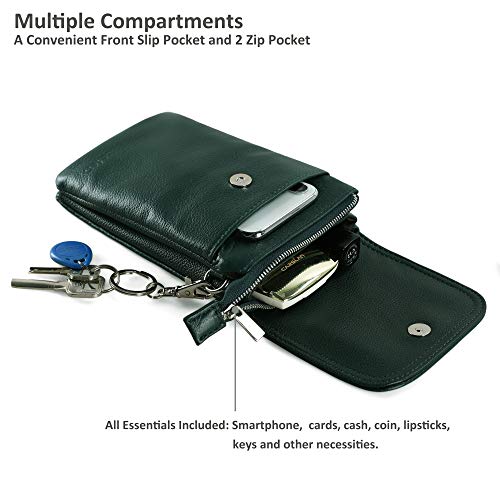 befen Genuine Leather Small Crossbody Bags for Women Cell Phone Bag Cross Body Purses,Silver Zipper - color: Sacramento Green