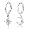 MILACOLATO 925 Sterling Silver Hoop Earrings for Women 18K Gold/Rhodium Plated Drop Dangle Hoop Earrings with Charms Cross Spike Moon Star Paperclip Link Statement Earrings Convertible Link Huggie Earrings Hypoallergenic - color: Silver Tone : Moon Star E