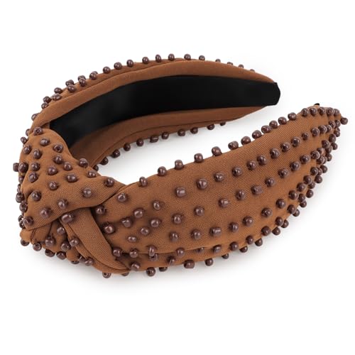 YISSION Brown Knotted Headband for Women - Wide Beaded Hair Hoop, Stylish Hair Accessory for Daily Wear, Parties, Dating & Casual Outfits - color: Brown