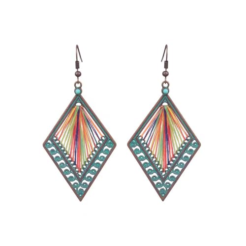 Silver/Gold Boho Dangle Statement Earrings for Women Trendy,Handmade Vintage Dainty Cute Long Drop Summer Earrings,fashion Accessories Jewelry Gifts - color: A2 muti-colored Braided ropegeometric