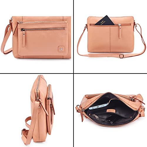 Leather Crossbody Bags for Women Small Soft Genuine Pebbled Sling Shoulder Handbag Crossover Purse with Full Adjustable Strap (Peach Nappa) - color: Peach Nappa