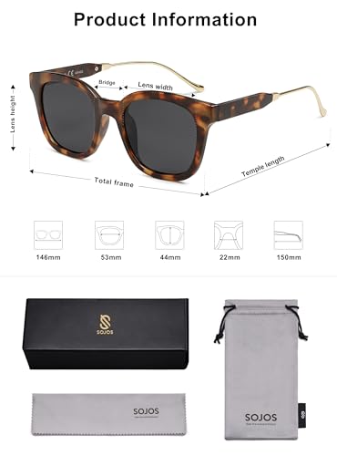 SOJOS Classic Square Polarized Sunglasses Womens Mens Retro Trendy UV400 Sunnies SJ2050 - color: Dark Brown Tortoise/Grey