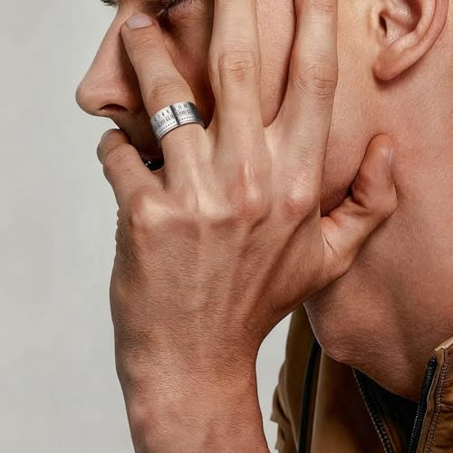 Stainless Steel Rings for Men Women, Vintage Chunky Silver Spinner Ring Band for Meditation, Relaxation& Stress Relief, Retro Wide Wrap Thumb Finger Midi Rings, Statement Cool Punk Band Ring Jewelry - color: R08Color6