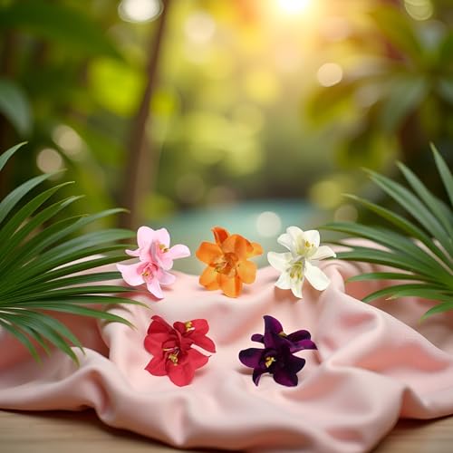 Bohemian Hawaiian Hibiscus Hair Clips and Barrettes in Colors - 5 Pcs Artificial Flower Hairpins for Seaside Holiday, Bridal Headwear