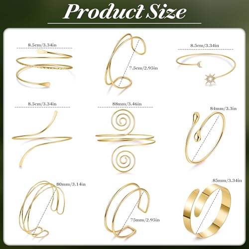 9Pcs Arm Cuff Bracelets Gold Upper Arm Cuff for Women Adjustable Upper Arm Bangle Bracelet Minimalist Irregular Arm Bangle Armband Coil Swirl Armlets Armband Jewelry Set - color: Gold A