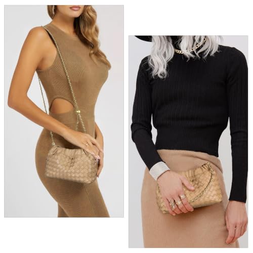 Joryin Woven Women's Crossbody Bag & Evening Purse, Trendy Dumpling Clutch & Hobo Cloud Shoulder Bag Trendy Dumpling Clutch - color: Woven Leather-light Brown