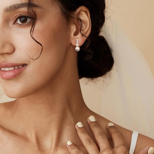 NECOCY Gold Dangle Earrings for Women Non Tarnish 14K Gold Plated Drop Wedding Hypallergenic Earring Dainty Long Hanging Chain CZ Pearl Threader Earrings Trendy Silver Plated Jewelry for Women - style: Gold&Style14