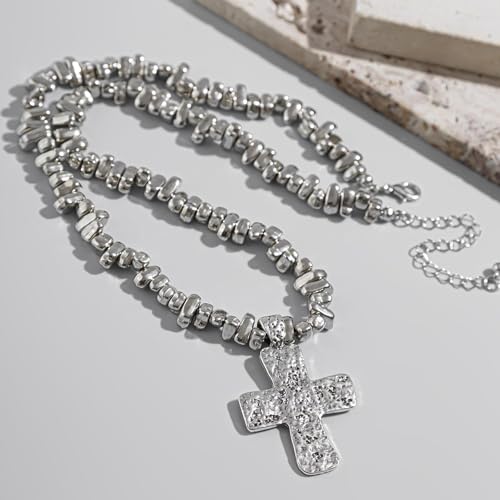 Chunky Cross Necklace for Women Chunky Gold Necklace Statement Cross Pendant Vintage Toggle Clasp Necklace Jewelry for Women - color: E3:gold cross