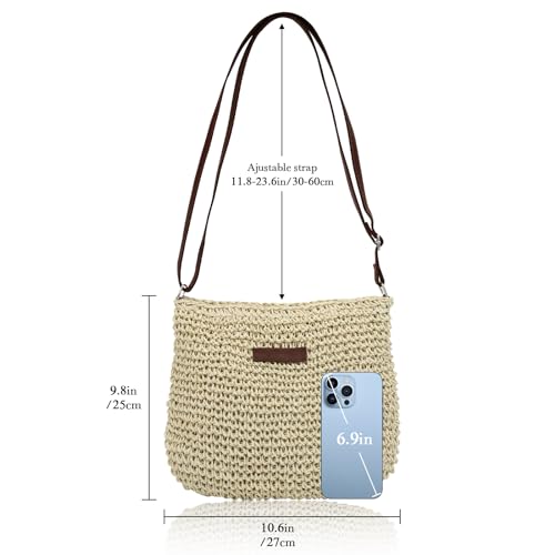 Straw Bag for Women Small Summer Beach Crossbody Bag Boho Handmade Weave Shoulder Handbags Purse for Vacation Travel - color: Beige