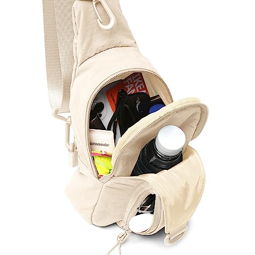 ODODOS Sling Bag with Adjustable Straps Crossbody Chest Bag Lightweight Backpack for Casual Traveling Hiking - color: Ivory