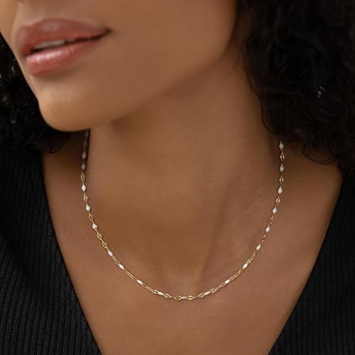 Gold Necklaces for Women Trendy, 14K Gold Plated Dainty Lip Chain Simple Choker Hypoallergenic Waterproof Boho Necklace Fashion Accessories Women Jewelry for Her - color: white