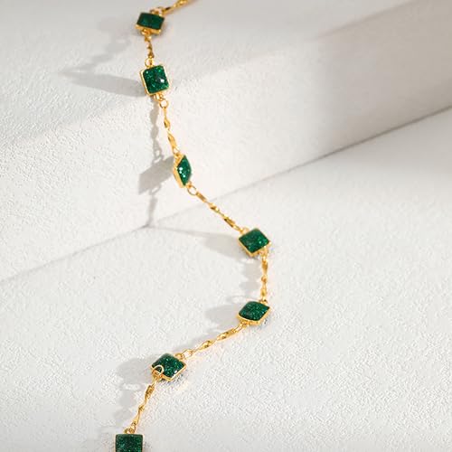 Beaded Choker Necklaces for Women 18k Gold Plated Dainty Gold Choker Necklaces for Women - style: emerald square choker