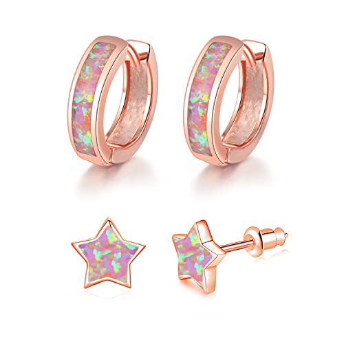 CiNily Huggie Earrings Opal Hinged Hoop Earrings Gold Plated Hypoallergenic Small Hoop Earrings for Women Teen Girls Men Sensitive Ears - color: Pink-Pink