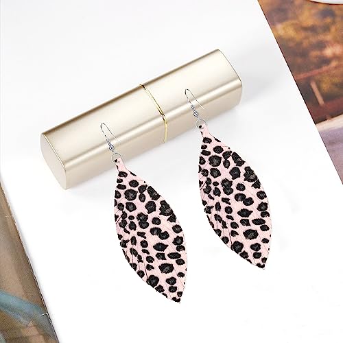 Large Genuine Soft leaf Leather Handmade Fringe Tassel Feather Lightweight Tear Drop Dangle Color Earrings for Women - color: Cow Print
