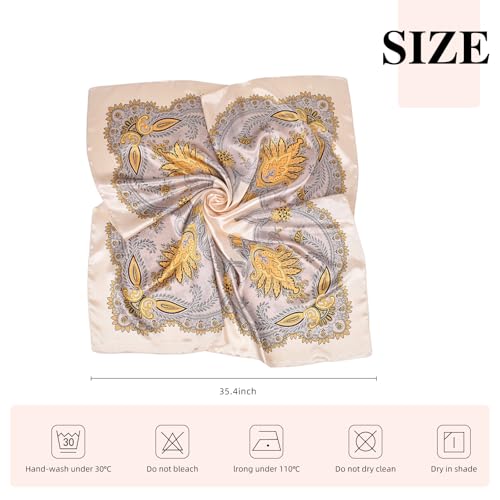 35 x 35 Women's Fashion Pattern Large Square Silk Like Hair Scarf Head Sleeping Wrap Satin Neck Bandana for Gift… - color: Garland Cashew Nuts-beige