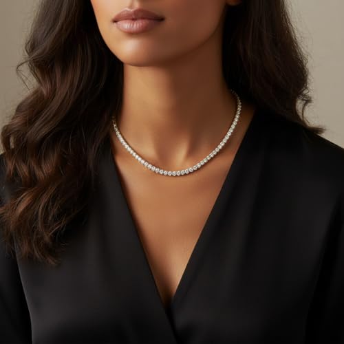 Gemsme 4mm Tennis Necklaces for Women - 3 Prong 18K White Gold Plated Round Cubic Zirconia Classic diamond Tennis Chain, Tennis Necklace for Women and Men, Size 16/18/20/22/24 inch - color: Yellow Gold, size: 24 Inch