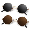 Round Polarized Sunglasses Men Women,Retro Metal Hippie Shades with 100% UV Protection - color: B5- Golden Frame Black Lens + Golden Frame Brown Lens