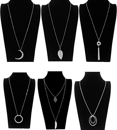 10Pcs Long Pendant Necklace Simple Moon Bar Three Triangle Tassel Lock Sweater Y Shape Punk Chain Choker Necklace for Women Men Gold Silver Plated - style: B:10Pcs Silver Tone