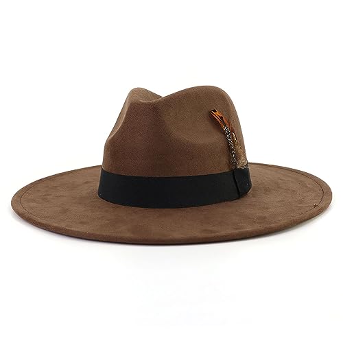 LIDHAY Big Wide Brim Fedora Hats for Women Men Western Suede Hat Panama Hat Outdoor Hats - color: Coffee