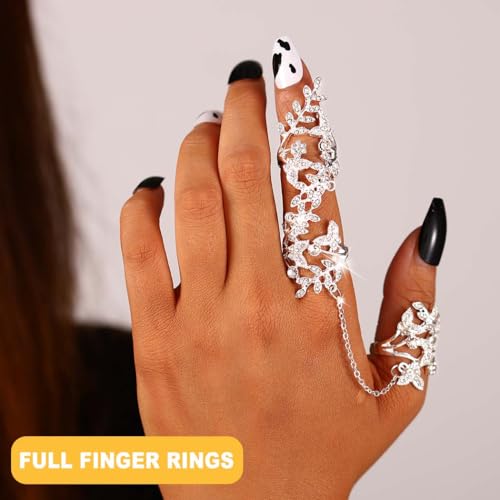 Yalice Charm Leaf Full Finger Ring Bracelets Dainty Knuckle Open Ring Harness Hand Chains Adjustable Statement Rings Jewelry for Women Gift - color: Silver-2