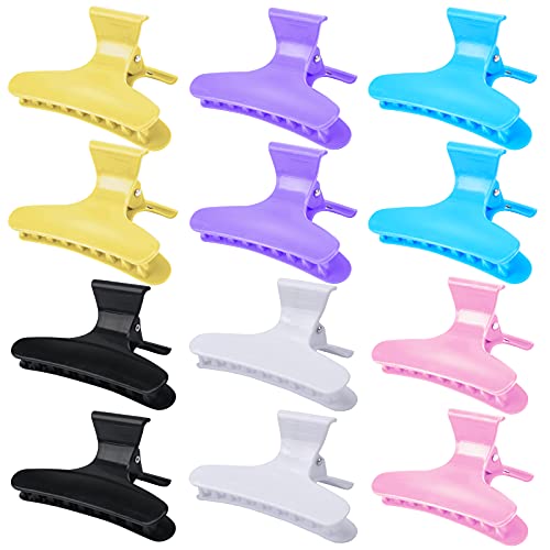 Ondder 12 Pack Butterfly Hair Clamps Clips Hair Claw Clips Salon Pro Section Clip for Styling, Sectioning, Cutting, Coloring Large Hair Clips Hairdressing Salon Tool Hair Accessories for Women Girls - color: 2 Black + 2 White + 2 Yellow + 2 Purple + 2 Blu