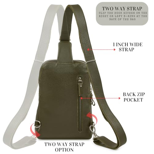 Leather Sling Bag for Women Genuine Crossbody Purse Small Trendy Cross Over Chest with Phone and Credit Card Slots (Olive Nappa) - color: Olive Nappa