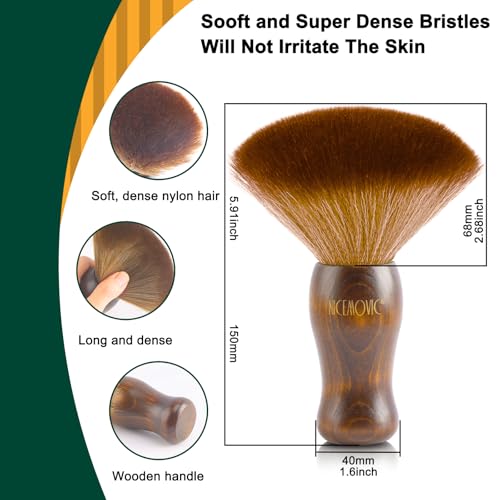 NICEMOVIC 3 IN 1 Barber Neck Duster Brush Set, Professional Barber Accessories Cleaning Supplies, Duster Nylon Brush Hair Cutting Styling Brush Tool (Brown&Brown) - color: Brown&Brown