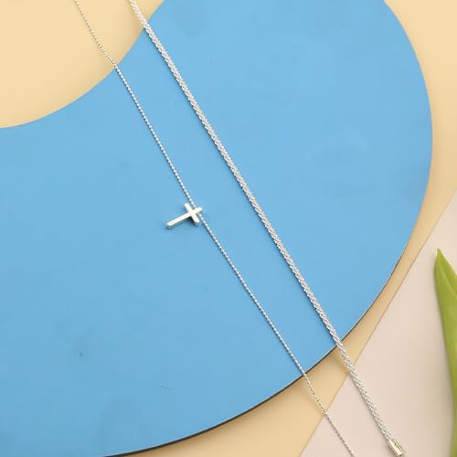 Ankle Bracelets for Women Gold Silver Layered Glitter Anklet for Women Waterproof Beach Cross Anklet Set Dainty Summer Foot Jewelry - color: Chunky Silver Layered Cross Anklet