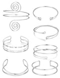 FEYIR 7 Pcs Arm Cuff Jewelry for Women Upper Arm Bracelet Bangle Band Armlet Adjustable Armband Set - color: Silver
