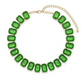 Fashionable Chunky Plated Tennis Rhinestone Statement Necklace Jewelry Set for Women Multicolor gem necklace with Great Sparkle and Shine Design for Women to Easy Match - color: green square rhinestone