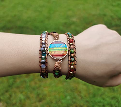 Women Wrap Bracelet Boho Natural Jasper Crystal Stone Beads Strand Bracelets - color: Colored Agate