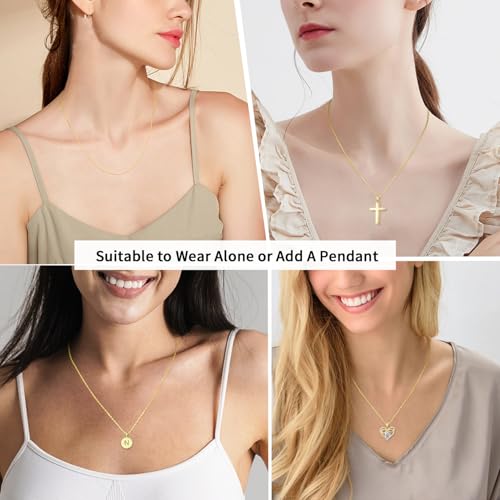 Jewlpire 18k Gold Plated 925 Sterling Silver Chain Necklace for Women, 1mm Cable Chain Necklace Sturdy & Shiny Women's Chain Necklaces 14 16 17 18 20 22 24 Inch - color: 18K Gold Plated, size: 14 Inch