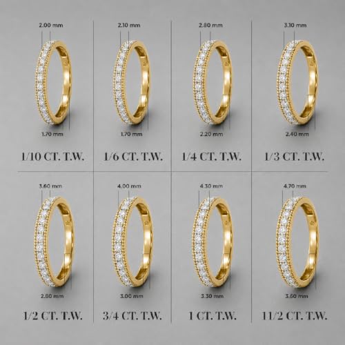 La Joya Lab Grown Diamond Band Ring | 1/10-1 1/2 CT. TW. Vintage Inspired Womens Wedding Band | Solid White, Yellow or Rose Gold | Versatile Promise & Anniversary Ring | Certified by Gemmologist - color: Yellow Gold, size: 7