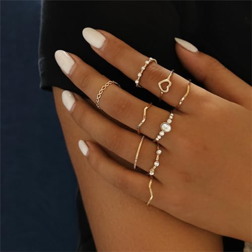 Boho Stackable Rings for Women Trendy Knuckle Joint Finger Knuckle Nail Ring Sets Simple Star Moon Stack Preppy Statement Rings Cute Stuff - style: E-5