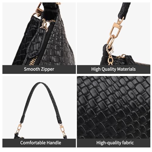 Shoulder Bag for Women with 2 Removable Straps and Zipper Closure Crossbody Bags Clutch Tote HandBags Purses | with 2 Removable Straps - color: 02-black