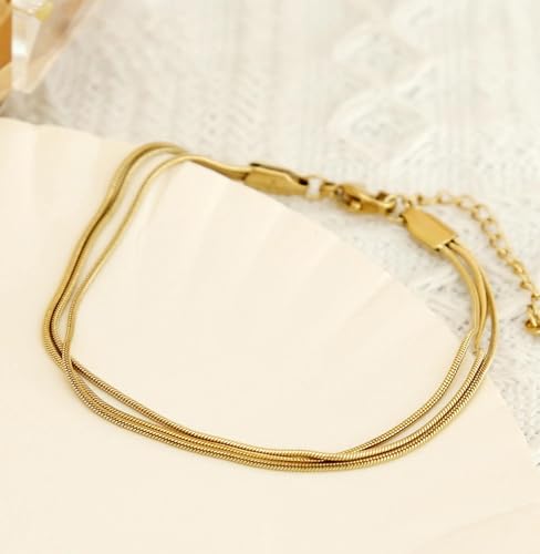 Gold Bracelets for Women, 14K Gold Plated Stackable Bracelet Stack Set Adjustable Charm Paperclip Chain Snake Link Layered Waterproof Jewelry Sets Gifts - style: Herringbone Chain GD