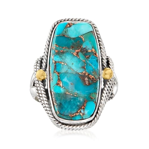 Ross-Simons Turquoise Roped-Edge Ring in Sterling Silver With 18kt Gold Over Sterling