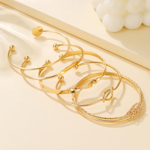 Gold Bangles for Women, 12 Pcs Boho Stackable Bracelets Multi Layer Textured Chunky Bracelets Jewelry Set for Women - color: 5 pcs gold bangles