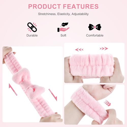Dorbetar 6Pack Headband and Wristband Set for Washing Face, Spa Skincare Makeup Headband, Soft Puffy Hair Band Bow Tie, for Women and Teen Girl Trendy Stuff Gifts - color: Pink+purple
