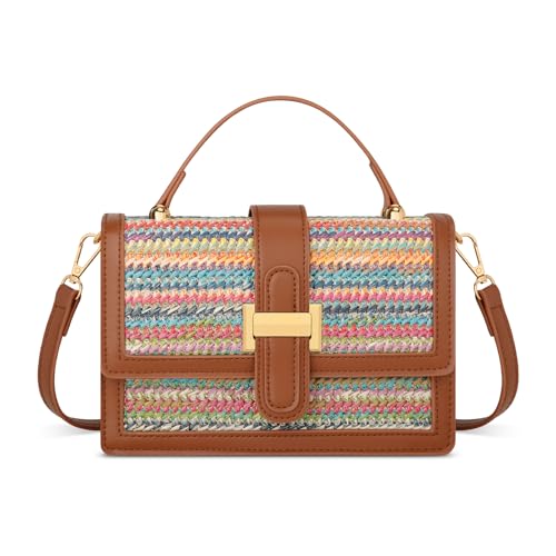 KKXIU Crossbody Bags for Women - Top Handle Purses for Lady, Leather Handbags Shoulder Clutch with Adjustable Shoulder Strap - color: Rainbow