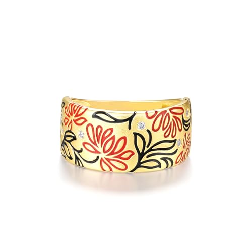 Santuzza 925 Sterling Silver Enamel Flower Pattern Ring for Women - color: Lotus-Red