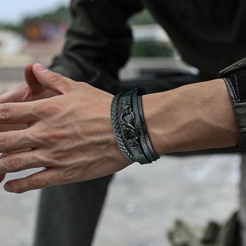 Men's Leather Infinity Bracelet Stainless Steel Number 8 Wristband Cuff Bangle Bracelets Gifts for Men, 8.3 & 9.1 inches - color: 03.Three-layers leather & black infinity, size: 8.3inch(Fits most wrists.)