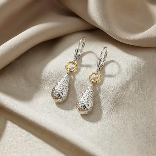 LeCalla 925 Sterling Silver Drop & Dangle Earrings for Women | Handmade Hammered Textured Drop Dangle Earring Jewelry | Women's Hammered Earrings Jewelry for Gift Mom Wife - color: Hammered Teardrop