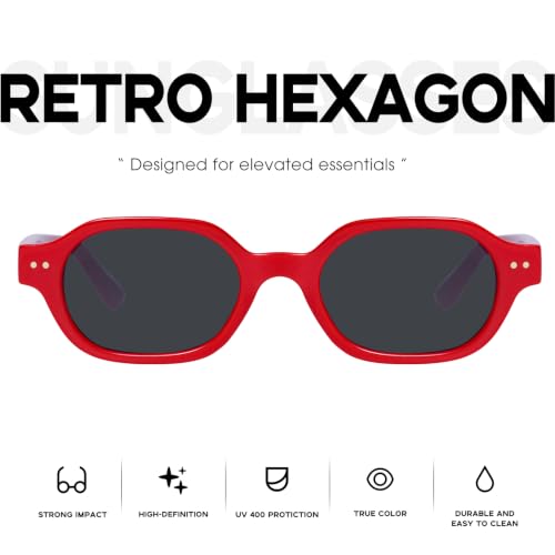mosanana Retro Hexagon Sunglasses for Women Trendy Small 2026 MS52595 - color: C6 Red/Grey